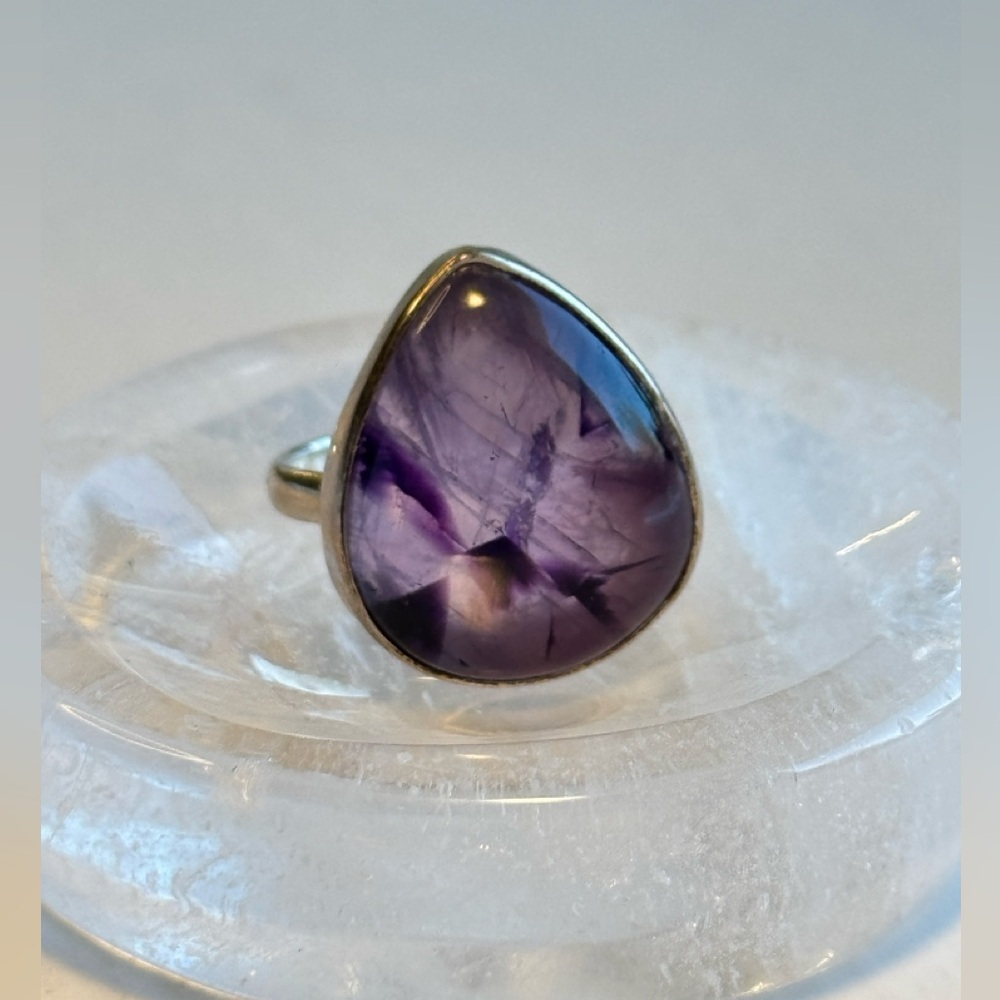 Sterling Silver Amethyst Teardrop Ring - Size 7.5
